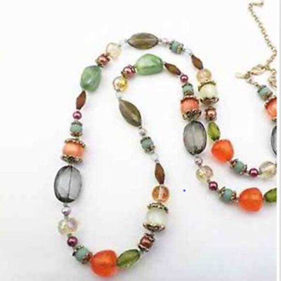 Premier Designs Shades of Chic necklace - Green, Gray, Orange - Picture 1 of 1